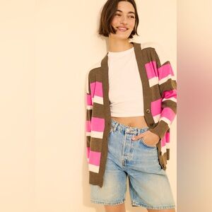 Free People Pink and Brown Striped Cardigan